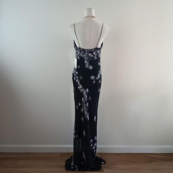 Y2K 100% Silk Beaded Sequin Fairygoth Prom Dress - Picture 3 of 5
